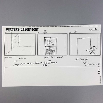 Dexter's Laboratory Storyboard Dexter Walks In, Dee Dee Rips Calendar, COA