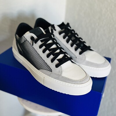 P448 Men s Soho Sneaker, Italian Leather, Black/Gray,, Size 10.5, Euro 43, NWT