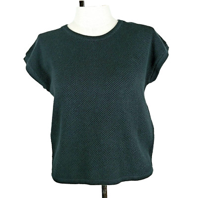 Chris Triola Hand Crafted Sweater Womens S Black Waffle Knit Short Sleeve Crew