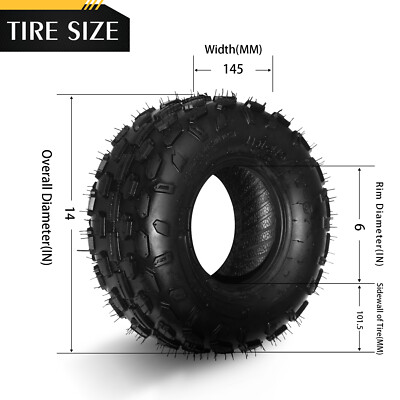 2pcs 145/70-6 ATV Go Kart Tires 4 Ply Rated Black Rubber Max Load: 156Lbs