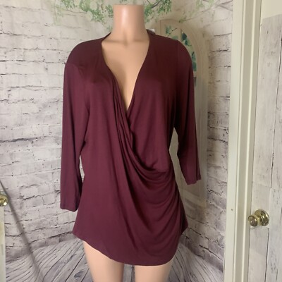 Lane Bryant Women's New Top Size Plus 2X 18/20 Burgundy Stretch Long Sleeves