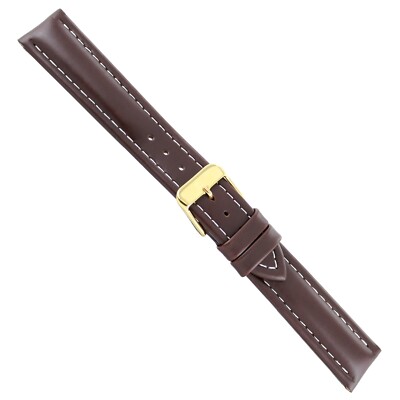 16mm deBeer Dark Brown Padded Contrast Stitched Genuine Oil Leather Watch Band