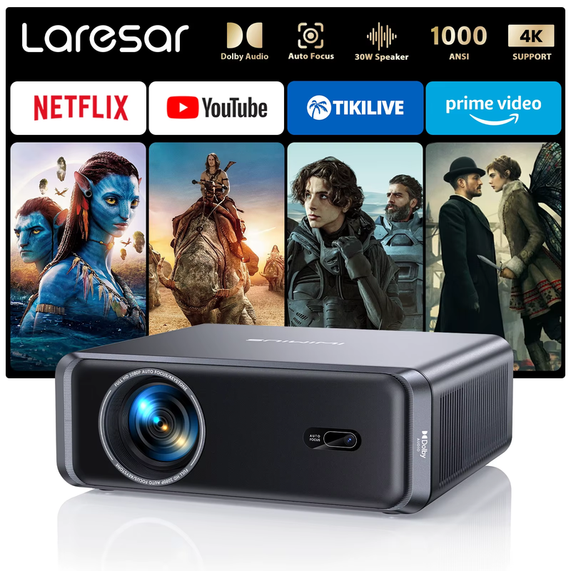 Lareser A1 Projector 4K 1000ANSI Official Netflix Linux Native 1080P Auto Focus/