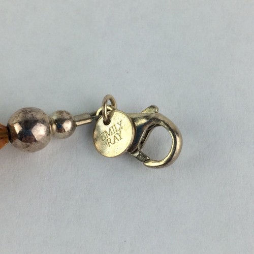 Vtg Emily Ray Bracelet Stamped Sterling Silver Orange Red Beads Crystals Ornate