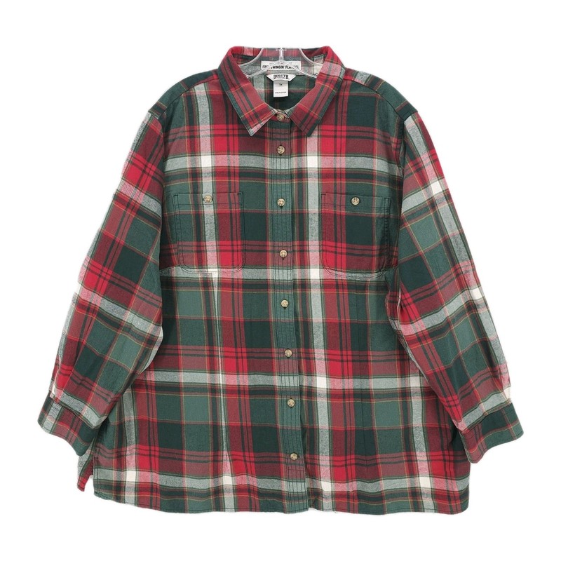 DULUTH TRADING Free Swinging Flannel Shirt Green Red Plaid EUC Women's Size 3X
