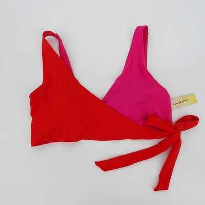 Summersalt The Wrap Bikini Top Red Hibiscus Pink Colorblock Size 10 NEW