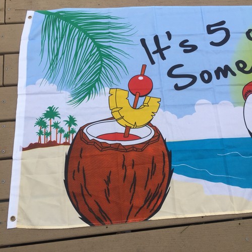 IT'S 5 O'CLOCK SOMEWHERE Flag 3x5 ft Yard Garden Beach Banner Party Parrot Five