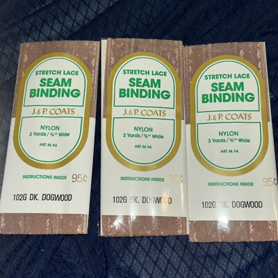 3 New Vintage J & P Coats Dk. Dogwood #102g Stretch Lace 3/4  Seam Binding Trim