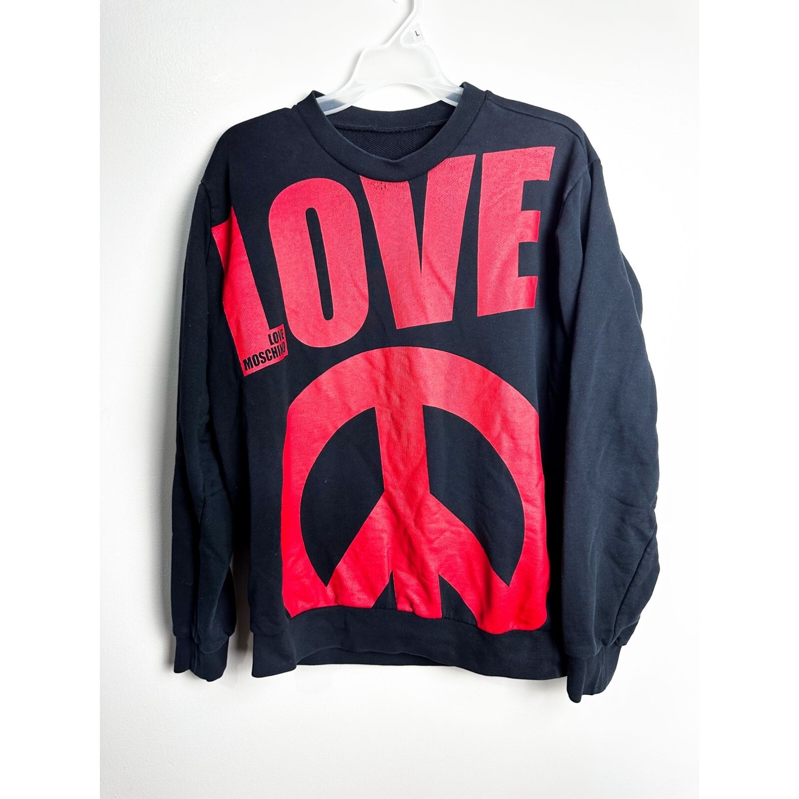 Love Moschino Peace Print Crewneck Pullover Sweatshirt