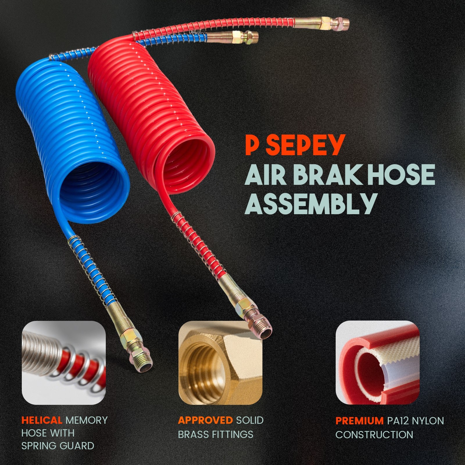 TPHD Coiled Air Hose Sets In Blue And Red For Truck &amp; Trailer