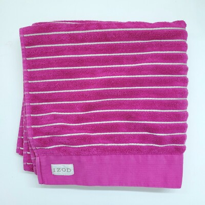 Izod Bath Towel Hot Pink Striped Cotton 50''x26''