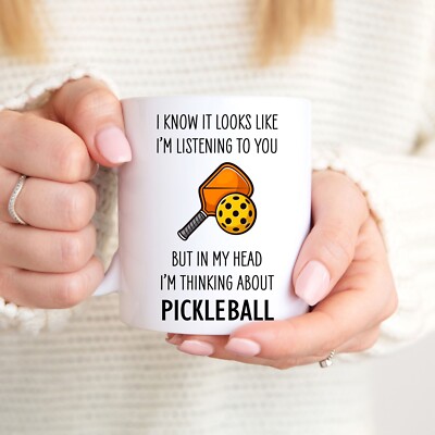 Pickleball Ceramic Mug, Thinking About Pickleball Birthday Gift for Him or Her