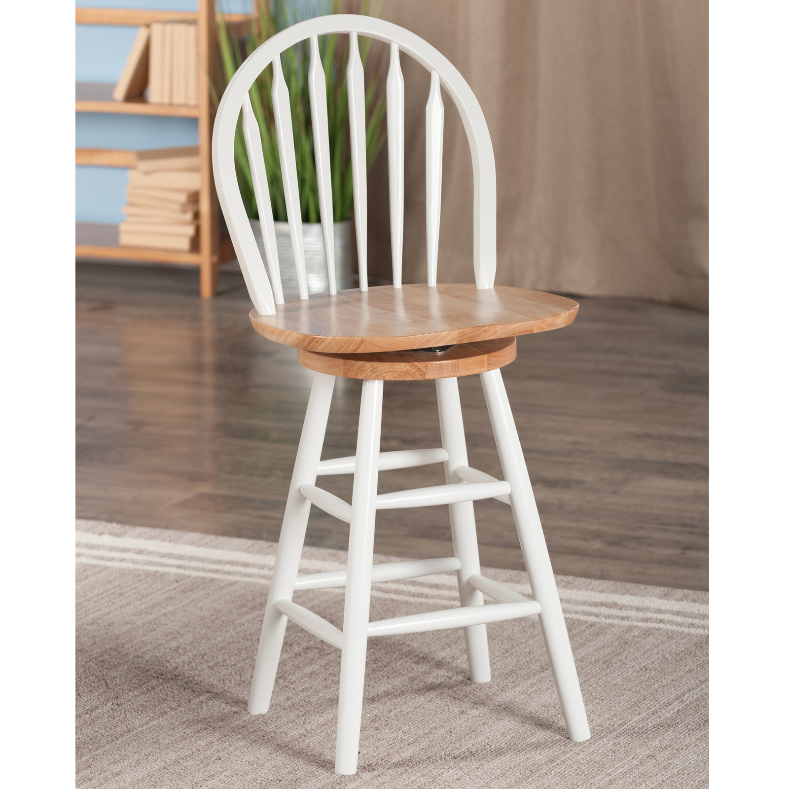 Traditional Solid Wood 24" Swivel Seat Counter Stool ...