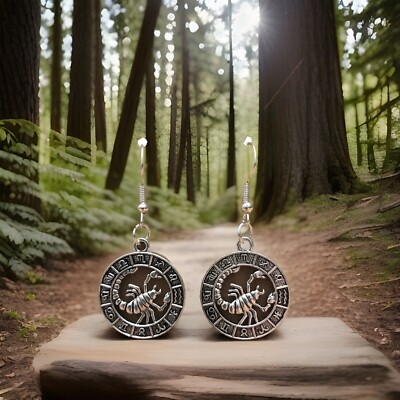 Zodiac Scorpio ￼Sterling Silver Hook And Silver Tone Dangle .82 In Round