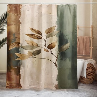 Shower Curtain Neutral Floral Beige Sage Botanical Bathroom Decor