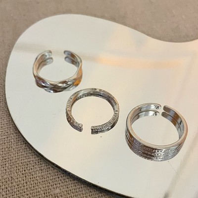 Womens Mens 3-Rings Set Silver Jewelry Hip Hop Punk Vintage Band Ring Adjustable