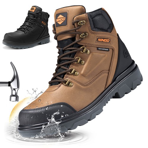 NINGO Men Heavy-Duty Work Boots Steel Toe Waterproof EH