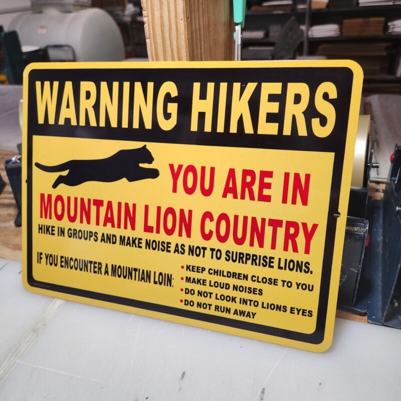 WARNING MOUNTAIN LIONS, Sign, traps, trapping, hunting, lion, hiking, trail, 