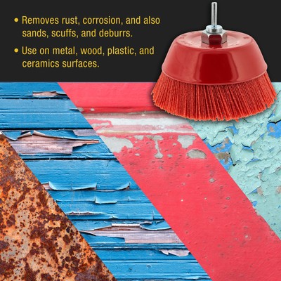 6" Abrasive Filament Nylon Bristle Cup Brush, Sanding Scuffing, 5/8" Thread 1/4"