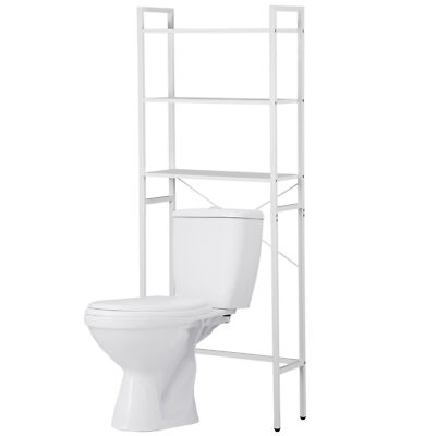 Over The Toilet Organizer 3-Shelf Storage Adjustable Feet for Living Room White