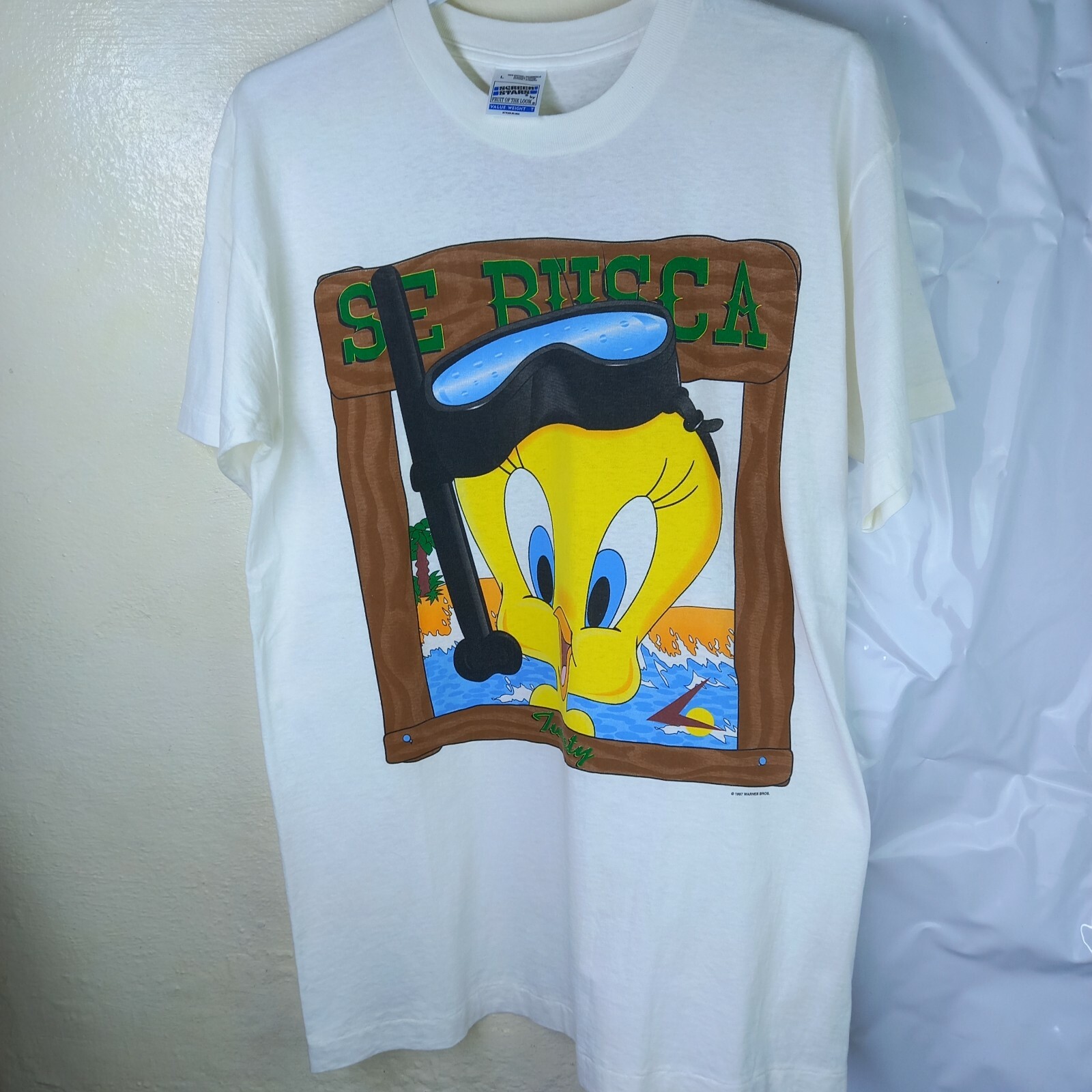 LOONEY TUNES tweety 1997年製 tシャツ Vtg 1997 Tweety Bird What's Your Excuse? Pink T-Shirt Men's