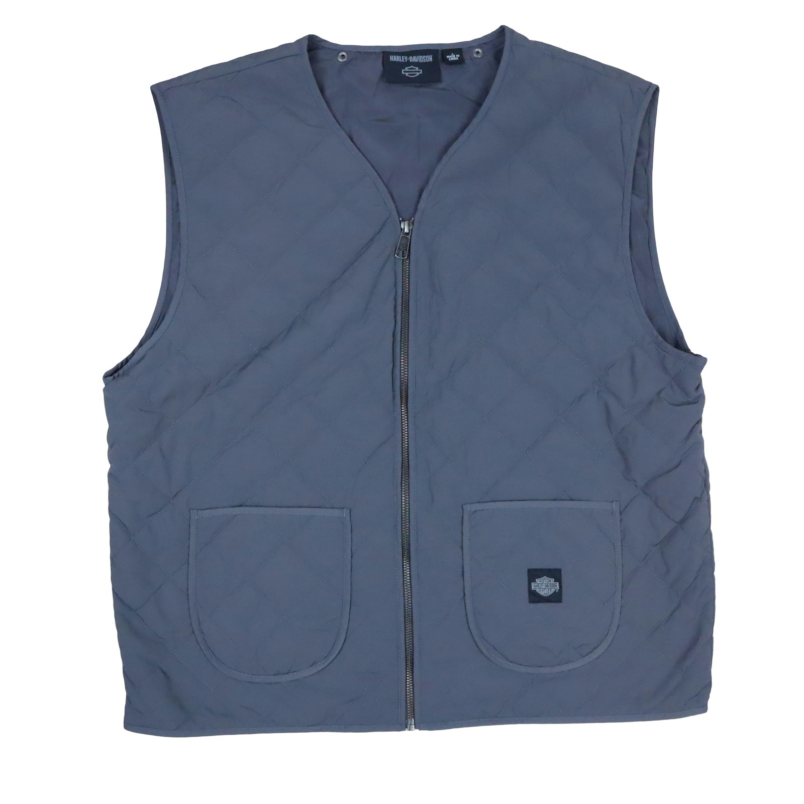 Harley Davidson Quilted Vest Gray Full Zip Bar Shield Motorcycle Men's Large