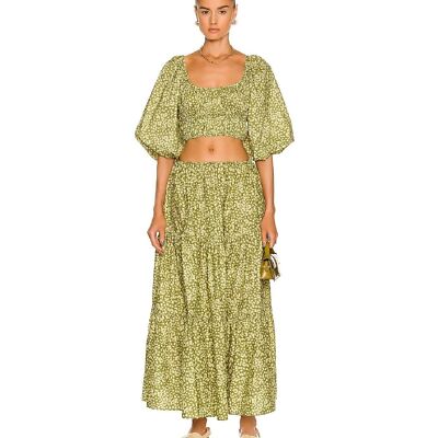 Pre-owned Matteau ??? |  Shirred Scoop Blouse | Spring Daisy ??? In Green
