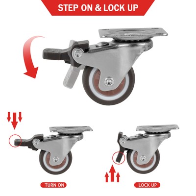 4Pcs Stainless Steel Swivel Caster Furniture Office Rubber Roller Rotating teXHc