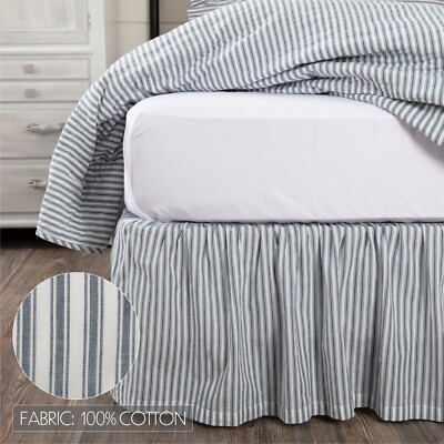 Sawyer Mill Blue Ticking Stripe Twin BED SKIRT  Cotton Country Cottage 39x76x16