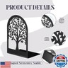 Feifeiya 6 Pairs Decorative Book Ends Heavy Duty Metal Bookends for Shelves Office Bookends Black Non Skid Book Shelf Holder Supports 6.89x4.89x3.54 inch(Tree and Flower)