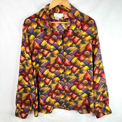 Vintage Che Studio Funky Pattern Button Front Blouse 14/L