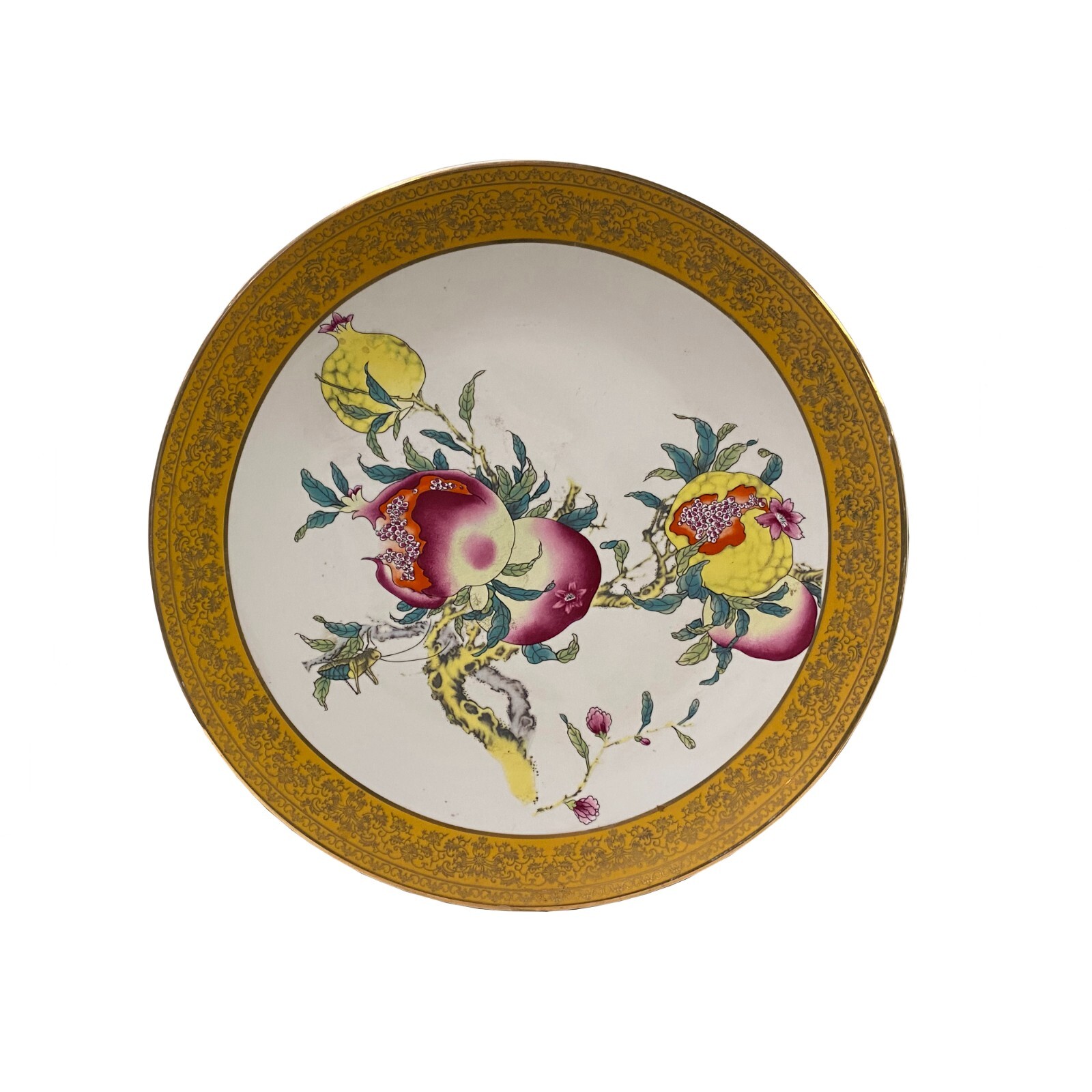 Chinese Pink Yellow Pomegranate Graphic Porcelain Display Charger Plate ws3302S Chinese Pink Yellow Pomegranate Graphic Porcelain Display Charger Plate ws3302S