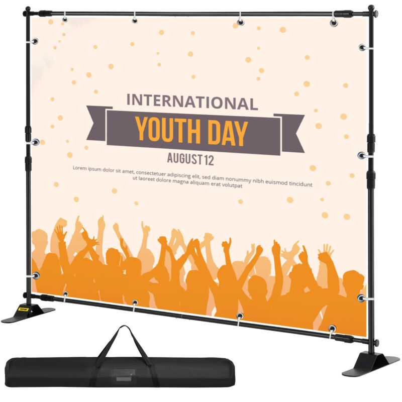 10x8‘ Banner Stand Heavy-Duty Step and Repeat Backdrop Telescopic Adjustable US