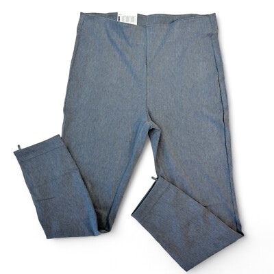 HUE Utopia Felted Denim Skimmer Leggings Ankle Zip Womens Large Gray Pull On NEW