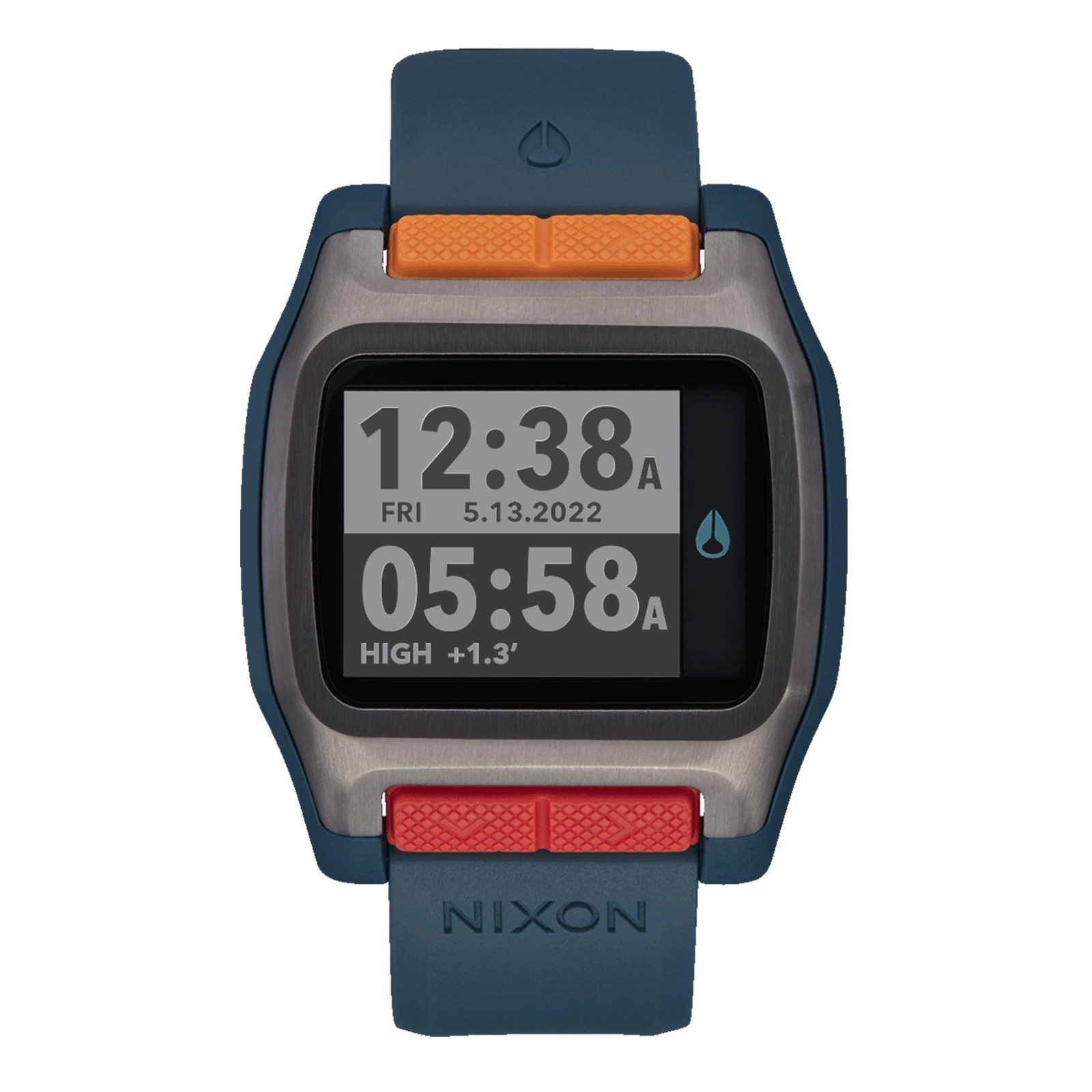 Pre-owned Nixon High Tide Men's Digital Surfing Watch Quartz Blue Resin Silicone Band