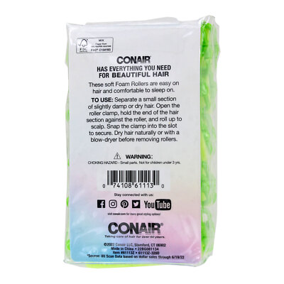 Conair Body &amp; Bounce Large Foam Hair Rollers, Green, 10-Pieces