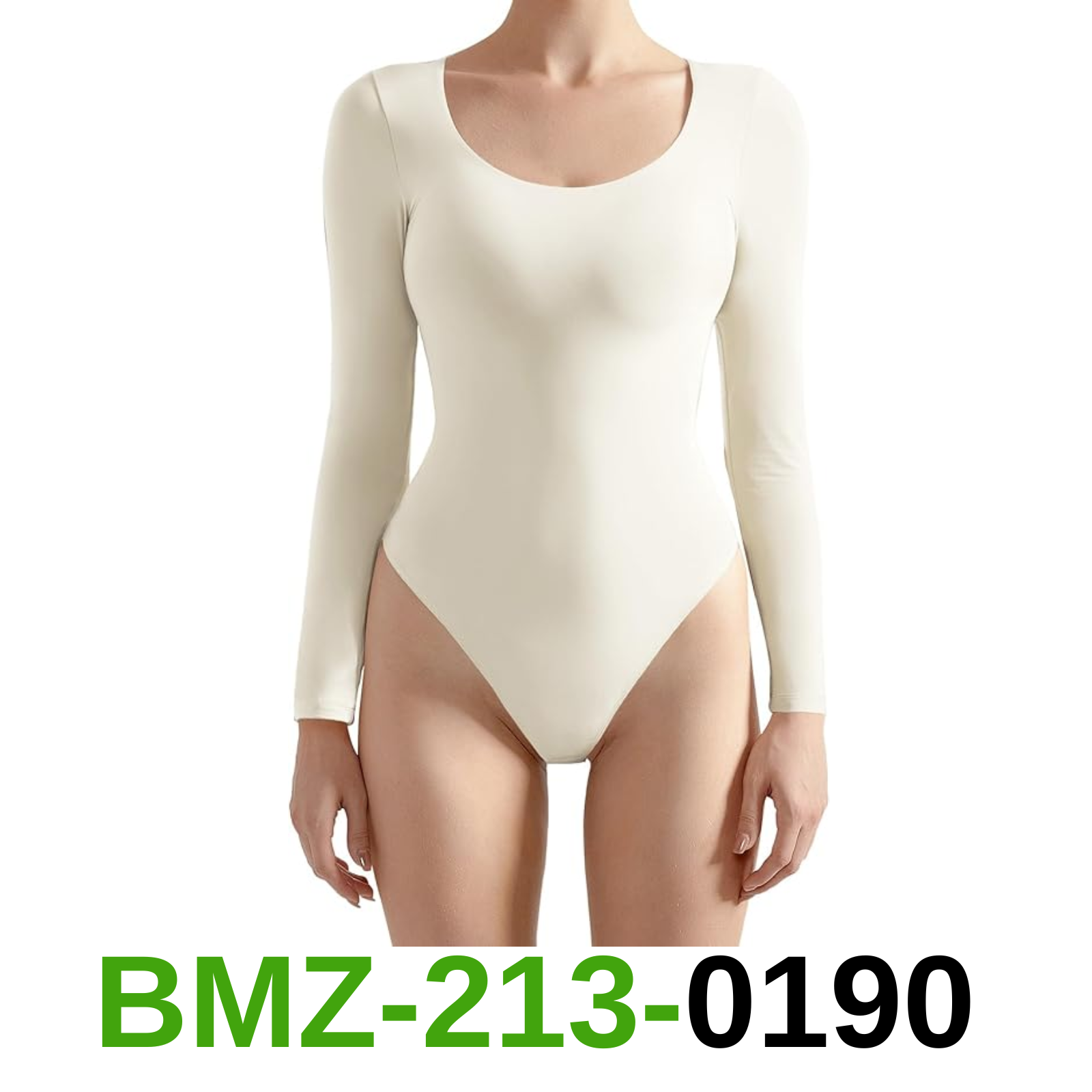 SUUKSESS Women Double Line Scoop Neck Thong Bodysuit Round Neck Long Sleeve, S