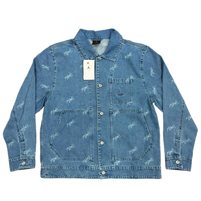 Air Jordan Flight Heritage Blue Denim Trucker Jacket, Size Large NWT FN4649-436