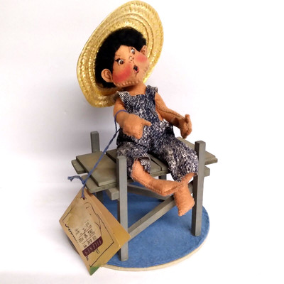 ANNALEE 9 in 1993 Boy Fishing Off of Dock *MISSING POLE* Hand Painted Poses Doll