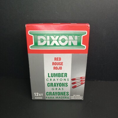 DIXON Industrial Lumber Marking Crayons, 4.5'' x 1/2'' Hex, Red, 12-Pack (52000)