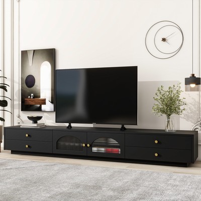 Luxurious Fluted Glass Door TV Stand, Elegant Media Console 