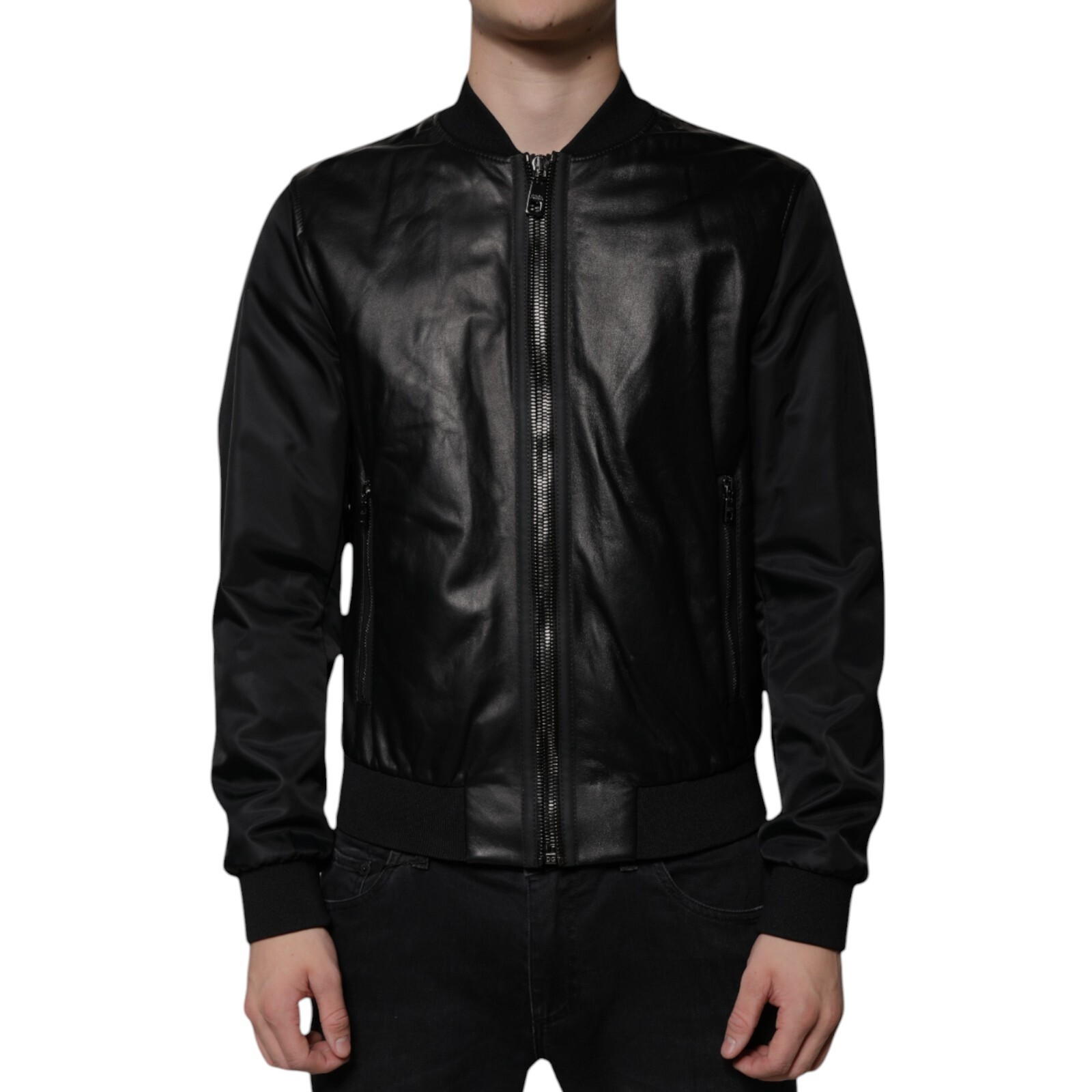 DOLCE&GABBANA ジャケット ブラック 48 DOLCE & GABBANA Jacket Black Lambskin Full Zip Biker Blouson