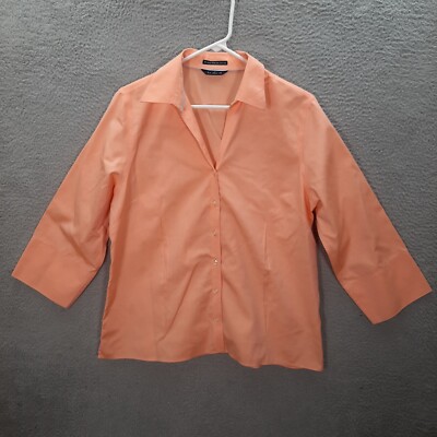 Lands End Shirt Womens 16 Orange Preppy Outdoor Non Iron Pinpoint Oxford Pleated