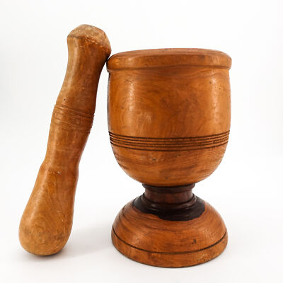 Vintage Antique Treen Lignum Vitae Mortar & Pestle Wooden Apothecary Turned