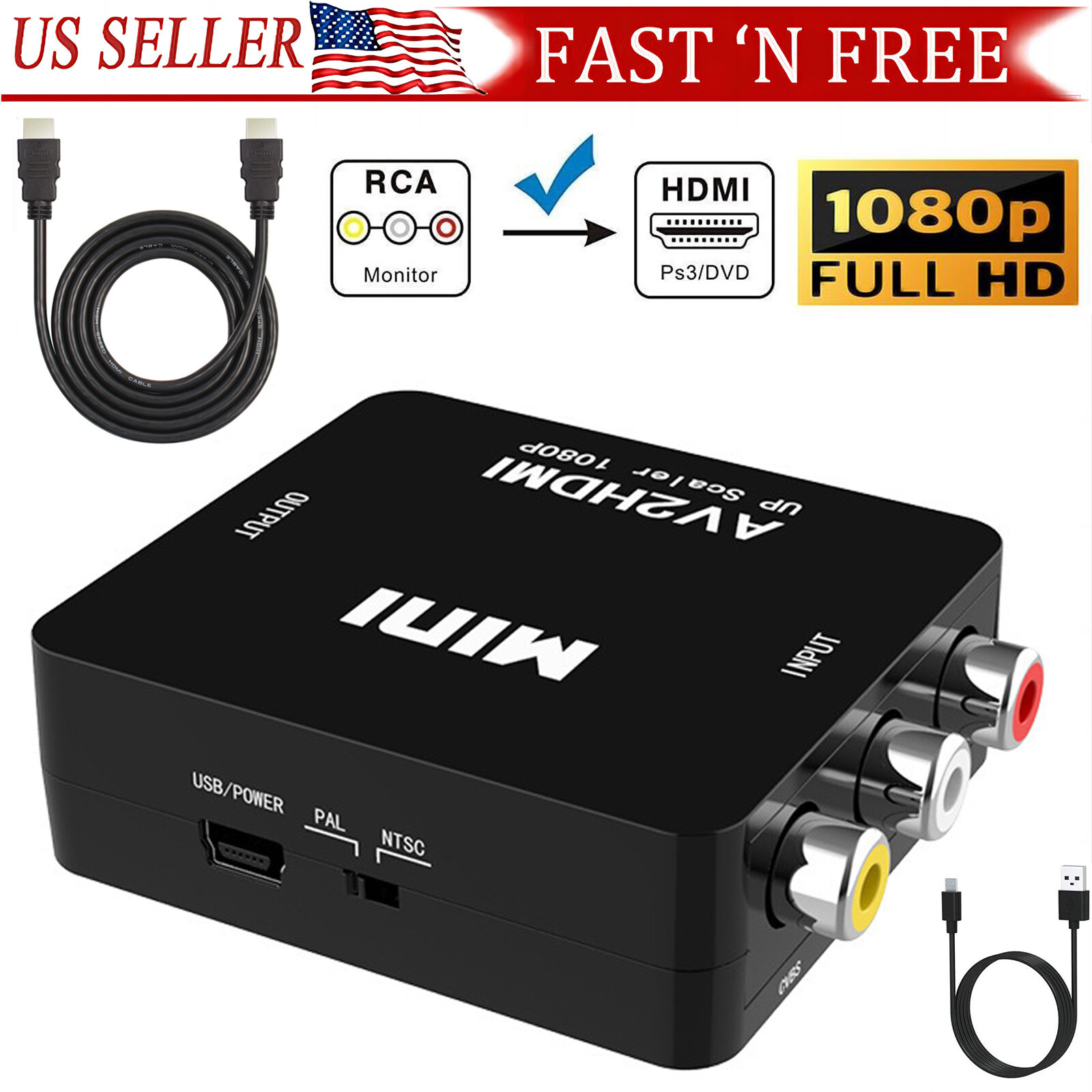 RCA AV to HDMI Converter HD Adapter Composite for CVBS Audio Video Wii NES SNES