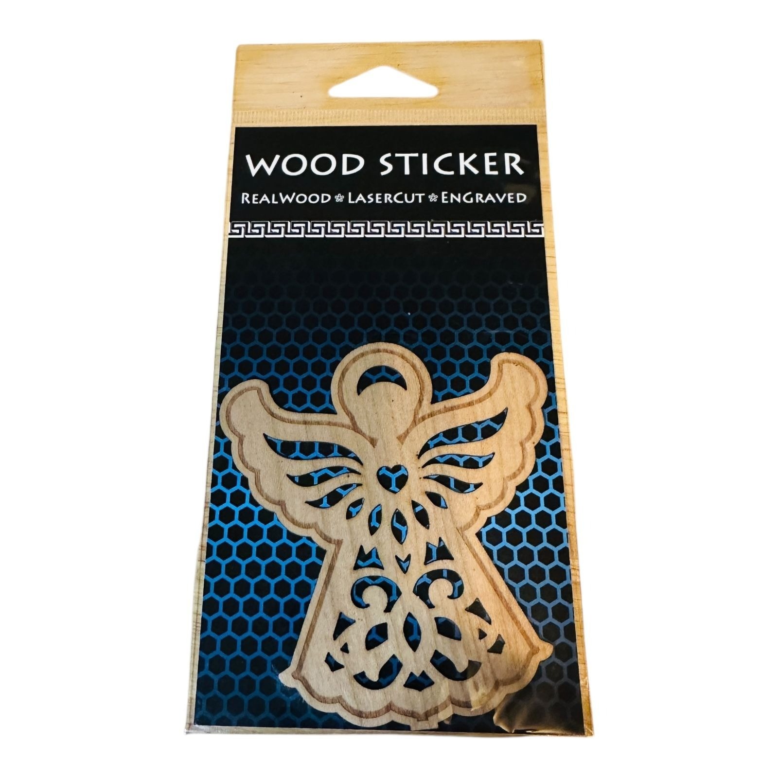 Real Wood Sticker Lasercut & Engraved Angel Design Water Resistant Flexible Dark