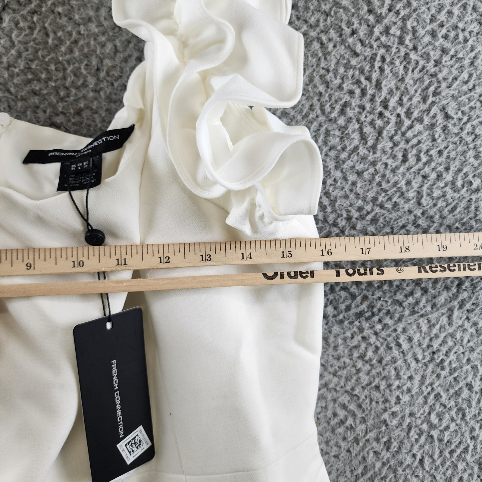 French Connection Whisper Ruffled Mini Dress Women's 10 Summer White Back Zip - Picture 7 of 12