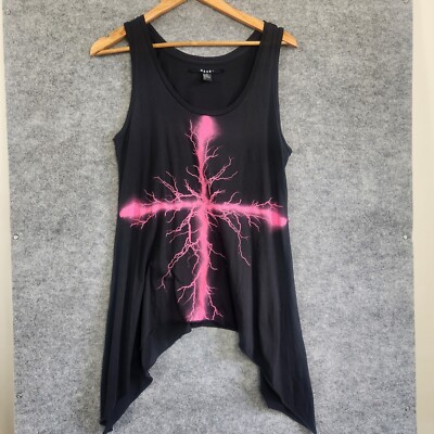 Ksubi Top Womens Size XS Black Pink Draped Sleeveless Tank Rock Grunge Casual