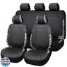 Flying Banner Synthetic Leather car seat Covers Full Set Front and Rear Bench Fashion Easy Installation Cup Holder Free (Black and Colorful Zebra Print, Low Bucket - Full Set)