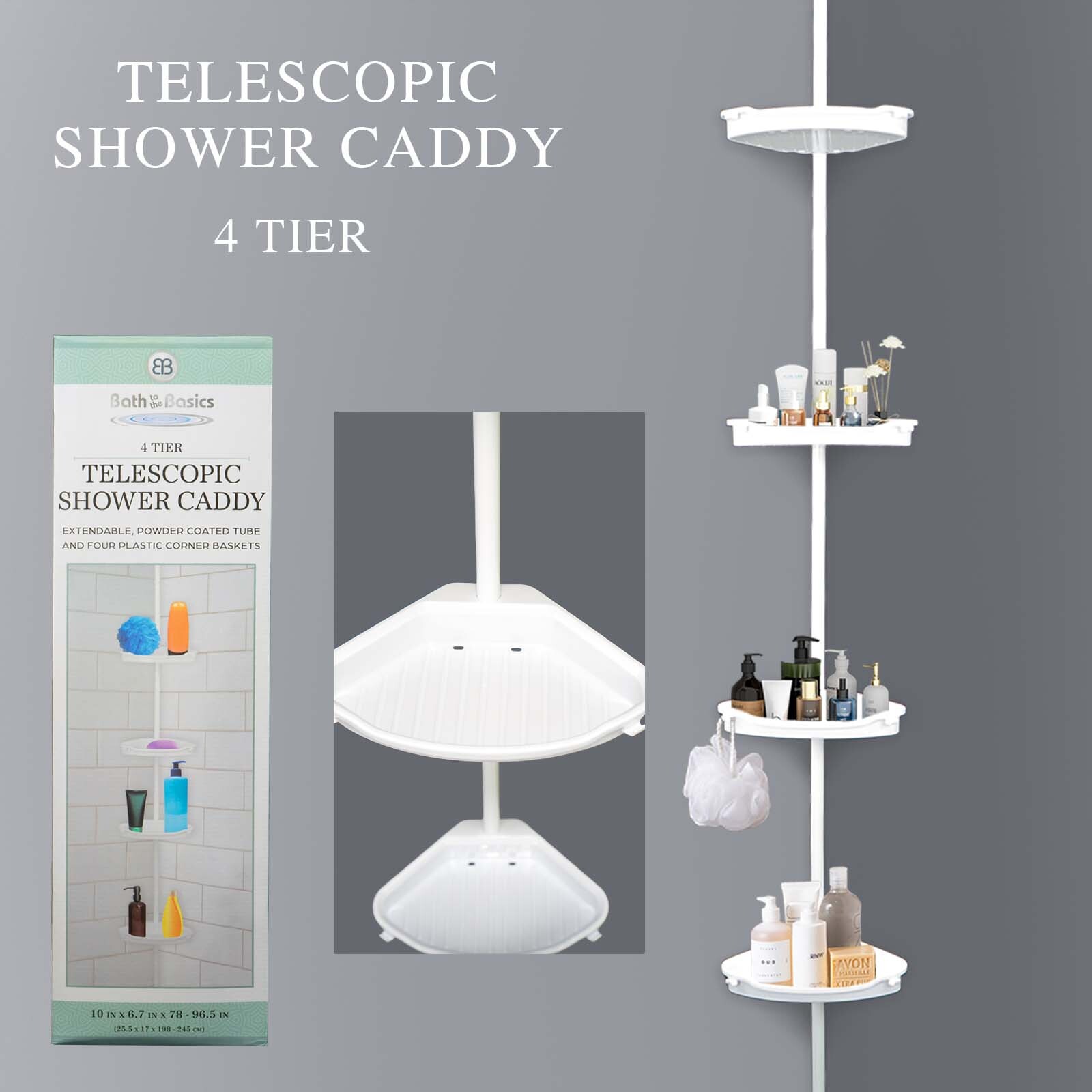 4 Layers Shower Corner Pole Caddy Shelf Telescopic Bathroom Wall Storage Rack